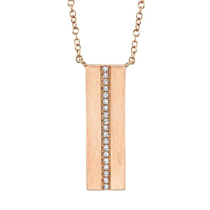 14KT GOLD 0.06 CTW DIAMOND SATIN VERTICAL BAR NECKLACE