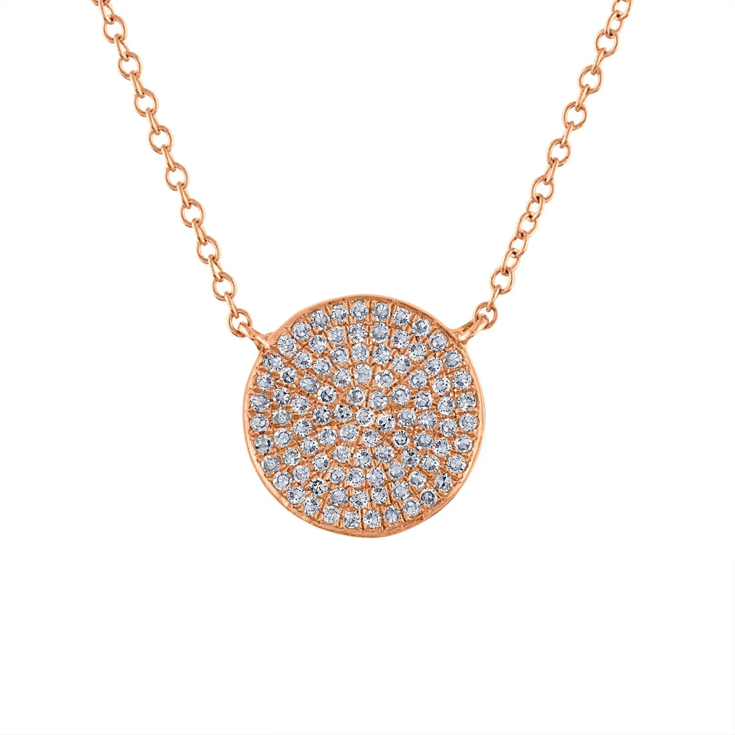 14KT GOLD MEDIUM PAVE DIAMOND DISK NECKLACE