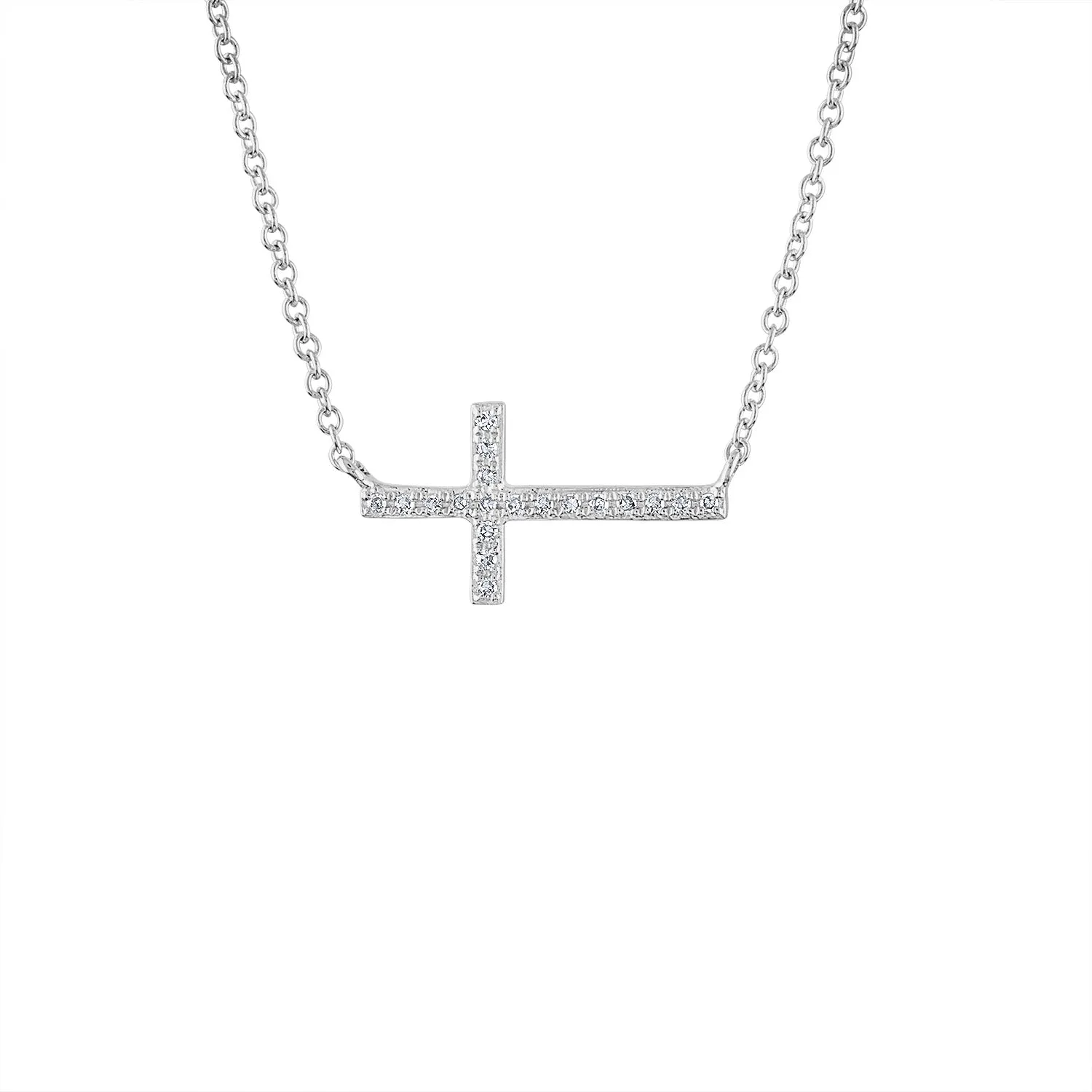 14KT GOLD SIDEWAYS DIAMOND CROSS NECKLACE