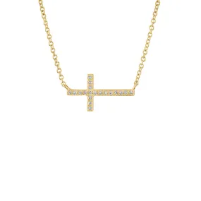 14KT GOLD SIDEWAYS DIAMOND CROSS NECKLACE