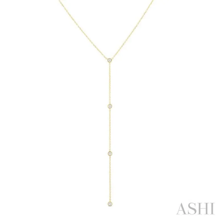 1/6 Ctw Bezel Set 4-Stone Round Cut Diamond Y-Shape Lariat Station Necklace in 14K Yellow Gold