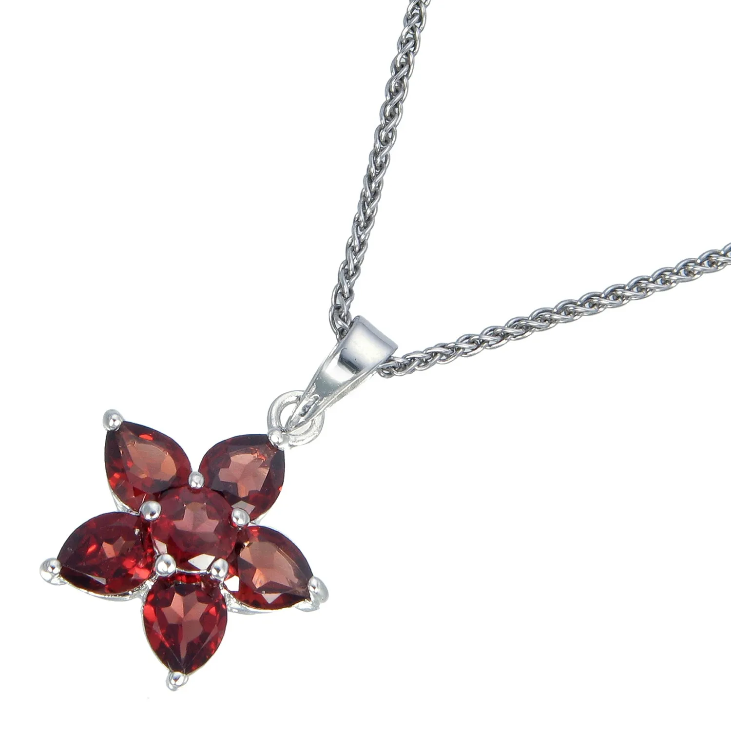 1.60 cttw Garnet Pendant Necklace .925 Sterling Silver With Rhodium 5x4 MM Pear