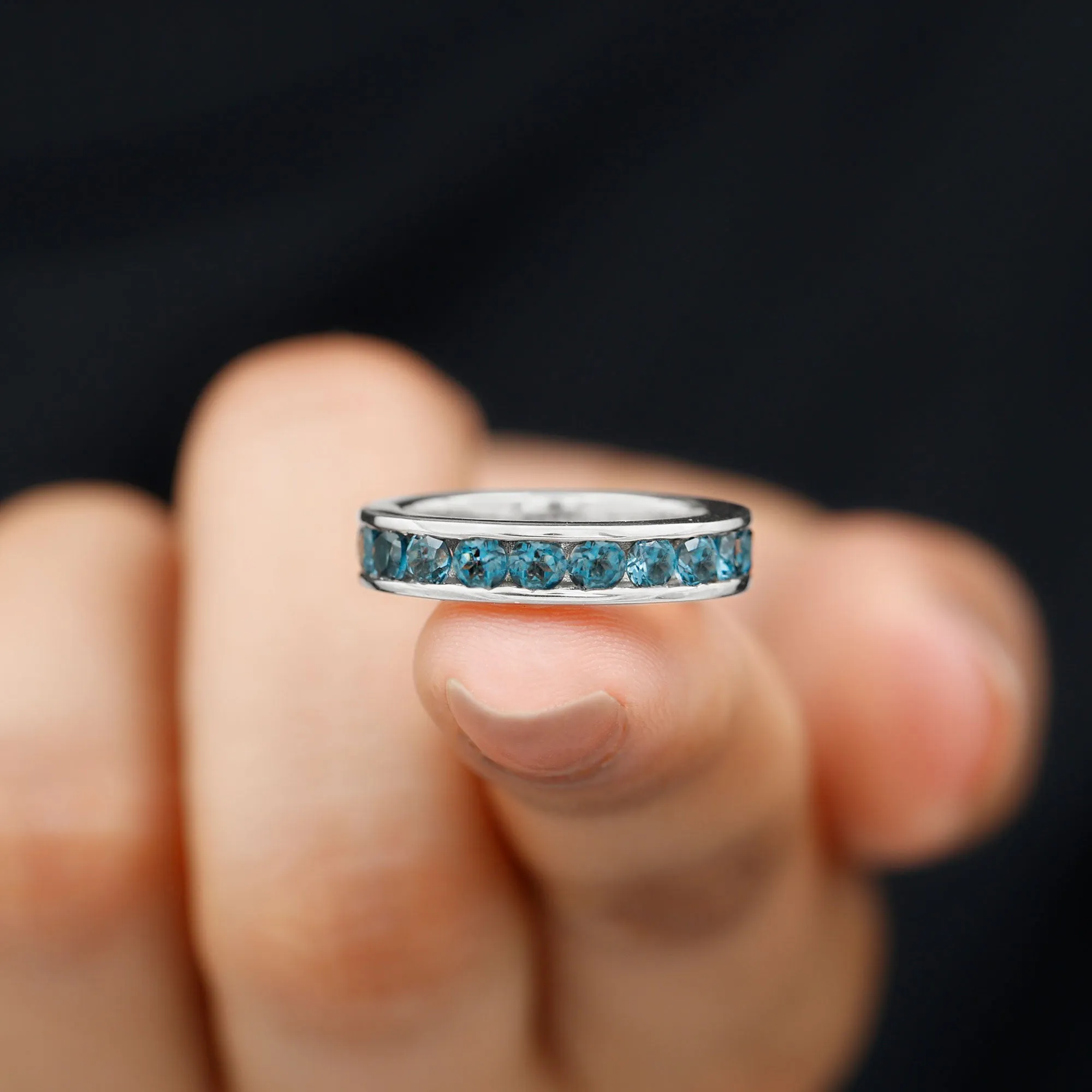 1.75 CT Channel Set London Blue Topaz Eternity Ring