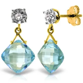 17.56 Carat 14K Solid Yellow Gold Many A Morning Blue Topaz Diamond Earrings