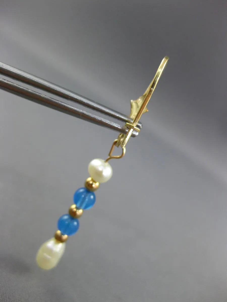 1.80CT AAA BLUE TOPAZ & SOUTH SEA PEARL 14KT YELLOW GOLD HANGING EARRINGS #27057