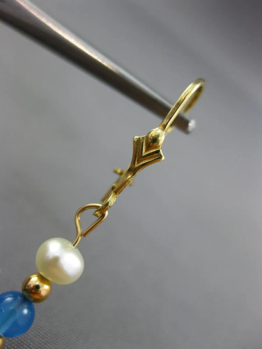 1.80CT AAA BLUE TOPAZ & SOUTH SEA PEARL 14KT YELLOW GOLD HANGING EARRINGS #27057