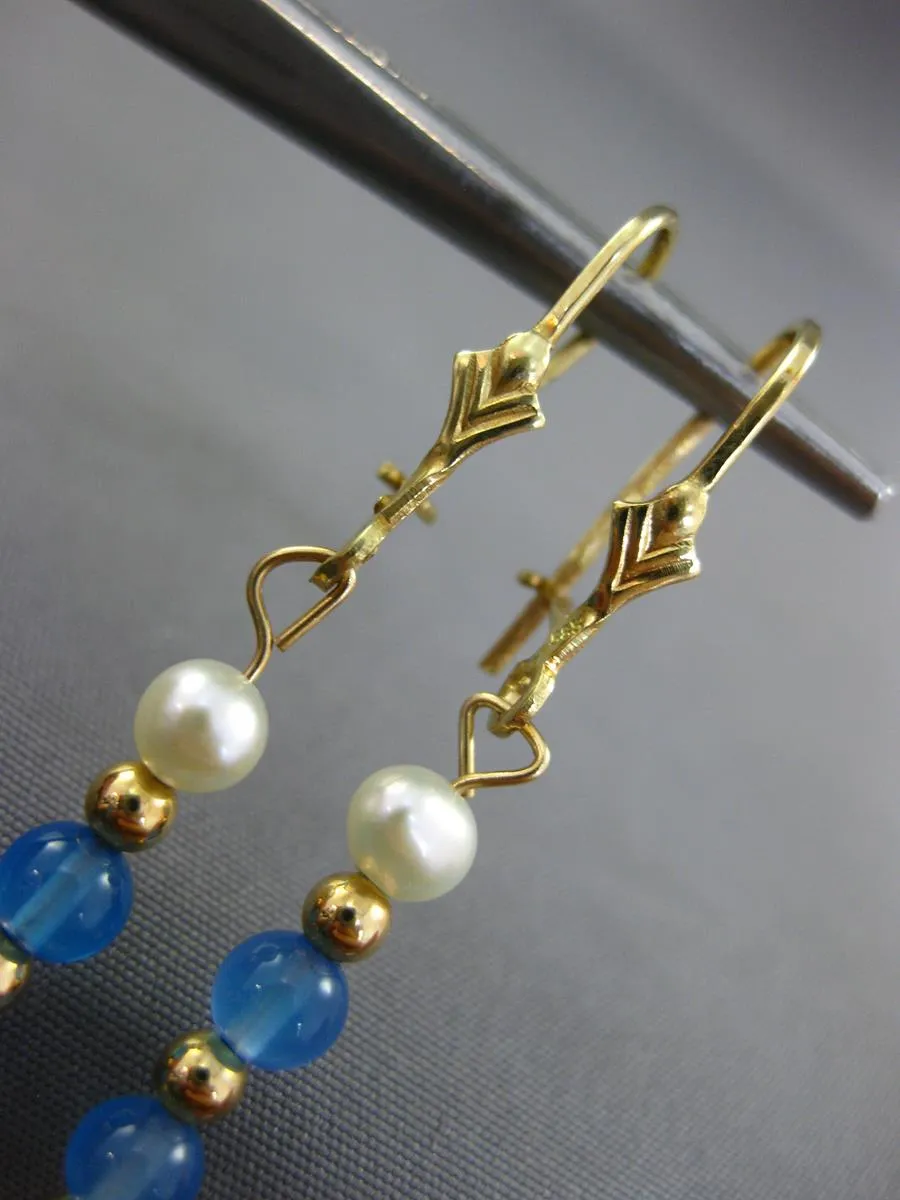 1.80CT AAA BLUE TOPAZ & SOUTH SEA PEARL 14KT YELLOW GOLD HANGING EARRINGS #27057