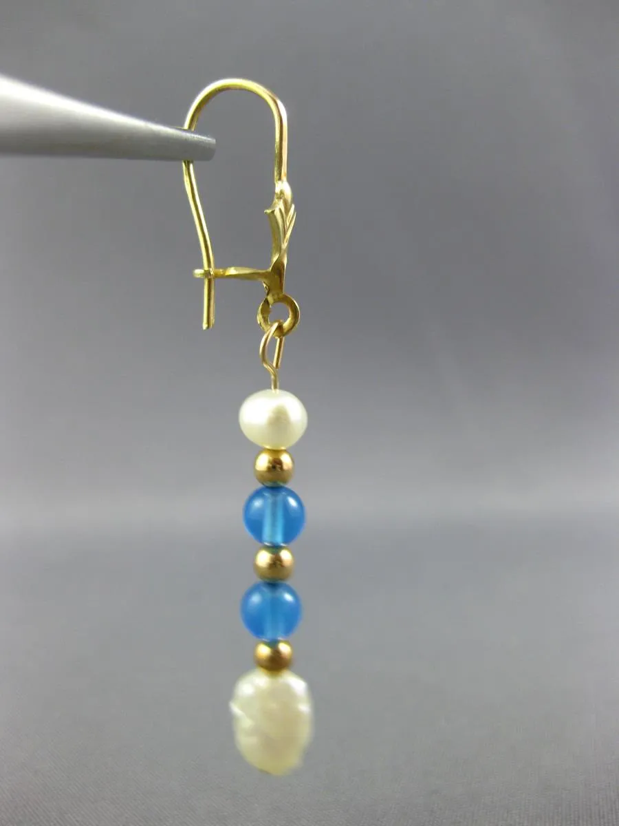 1.80CT AAA BLUE TOPAZ & SOUTH SEA PEARL 14KT YELLOW GOLD HANGING EARRINGS #27057