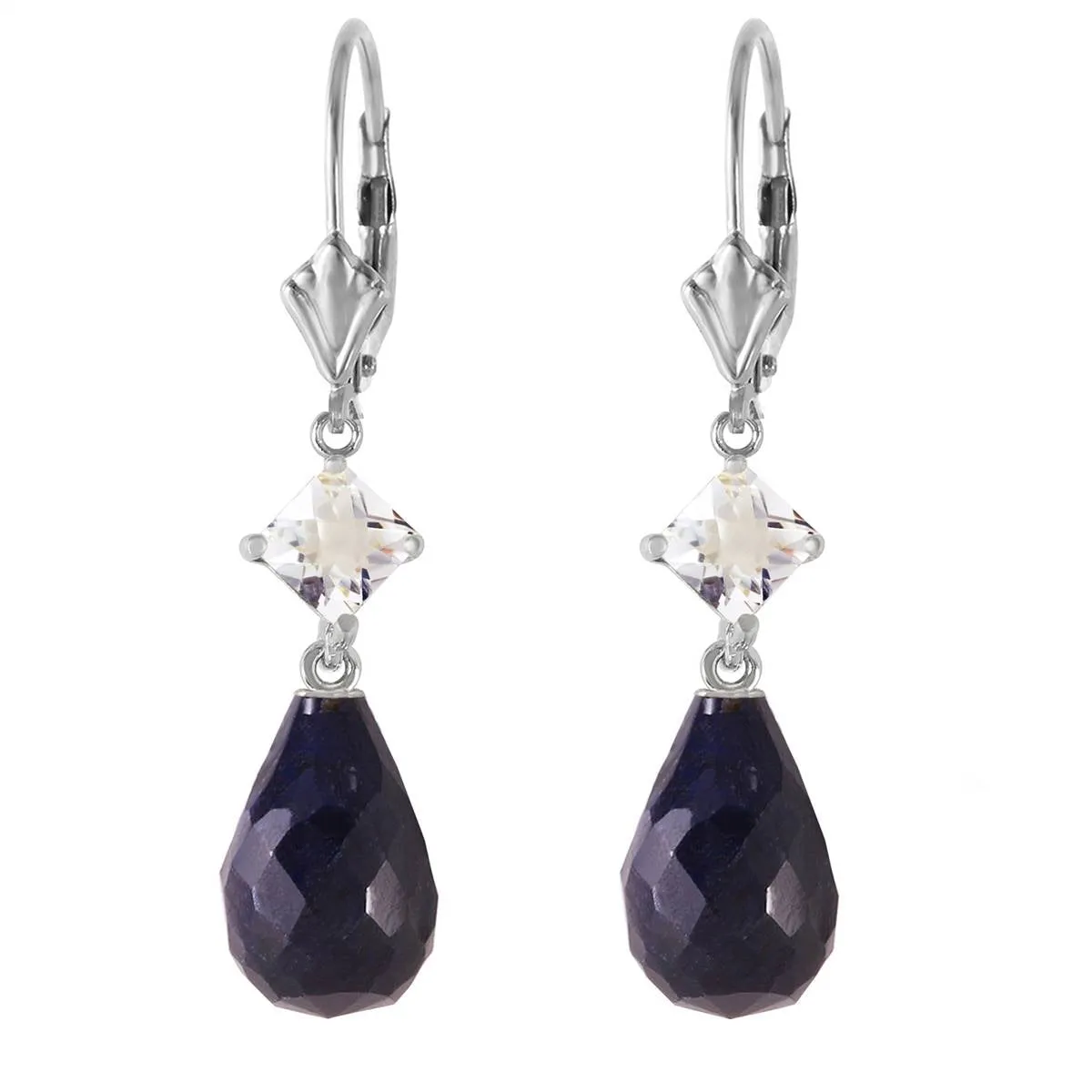 18.6 Carat 14K Solid White Gold Leverback Earrings White Topaz Sapphire