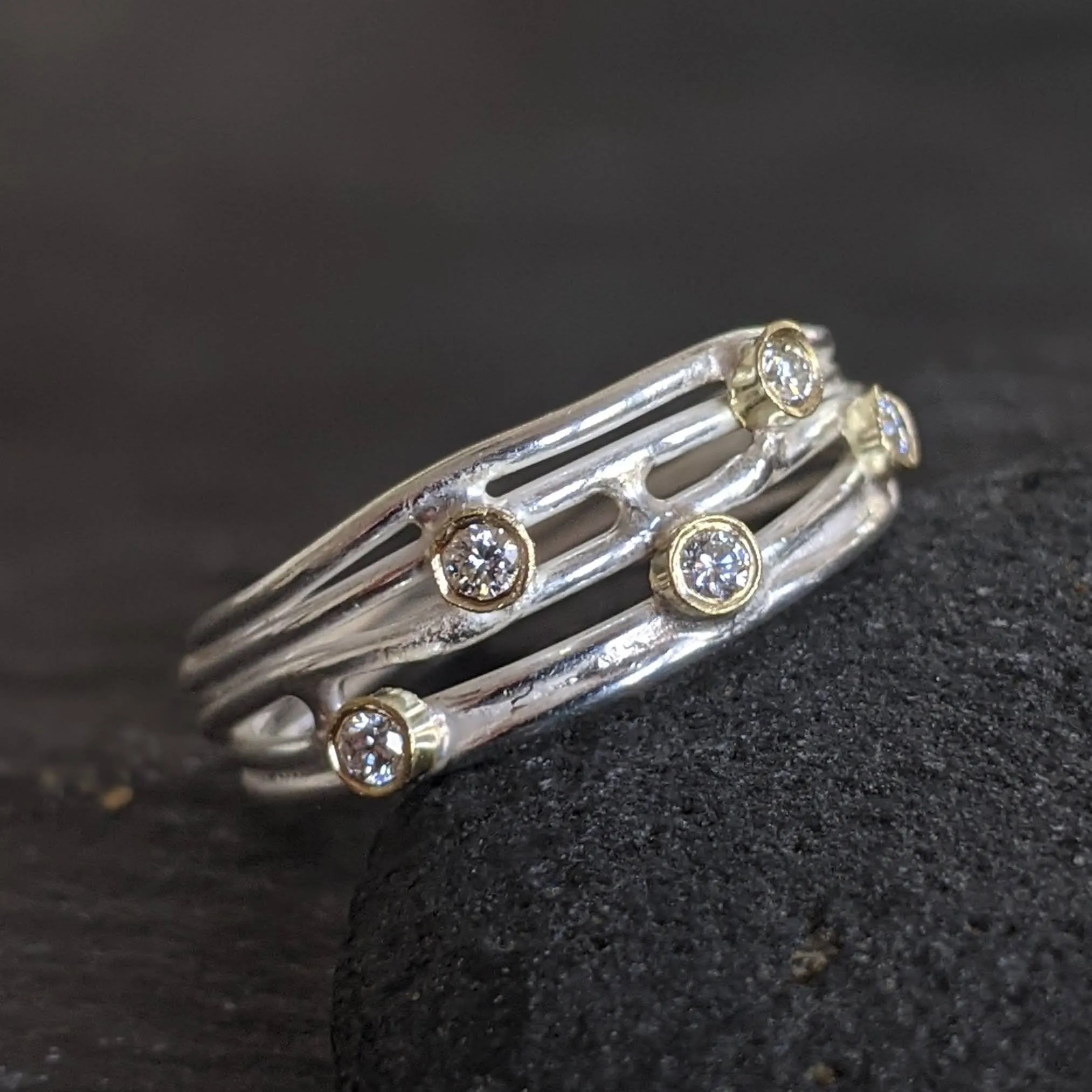 18k Gold and Silver Open Wrap Diamond Ring