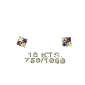 18K Gold Blue Topaz & Amethyst Baby Earrings