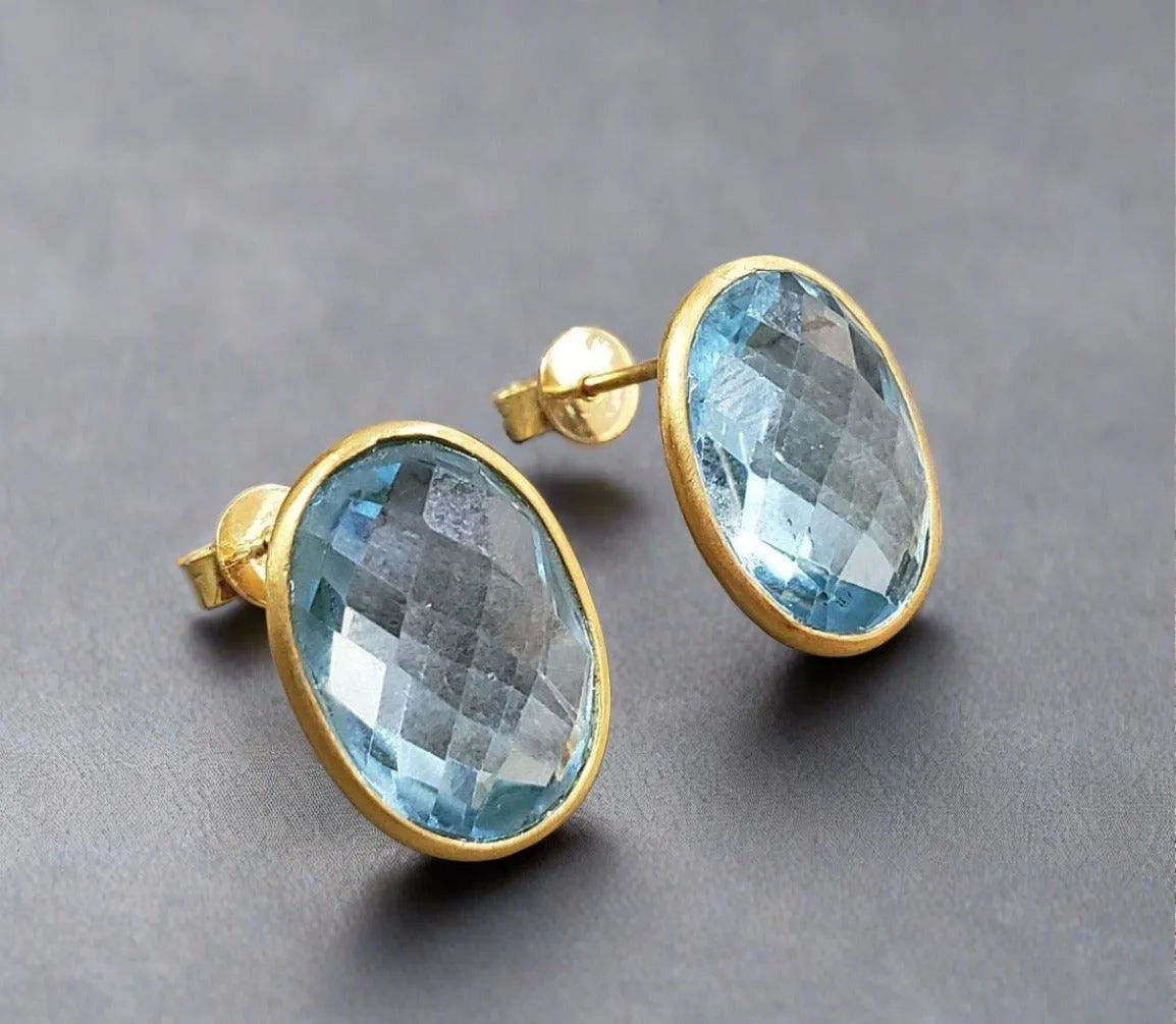 18k Gold Blue Topaz Earrings For Women