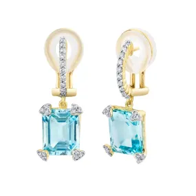 18K Gold Dangle Blue Topaz and Diamond Earrings