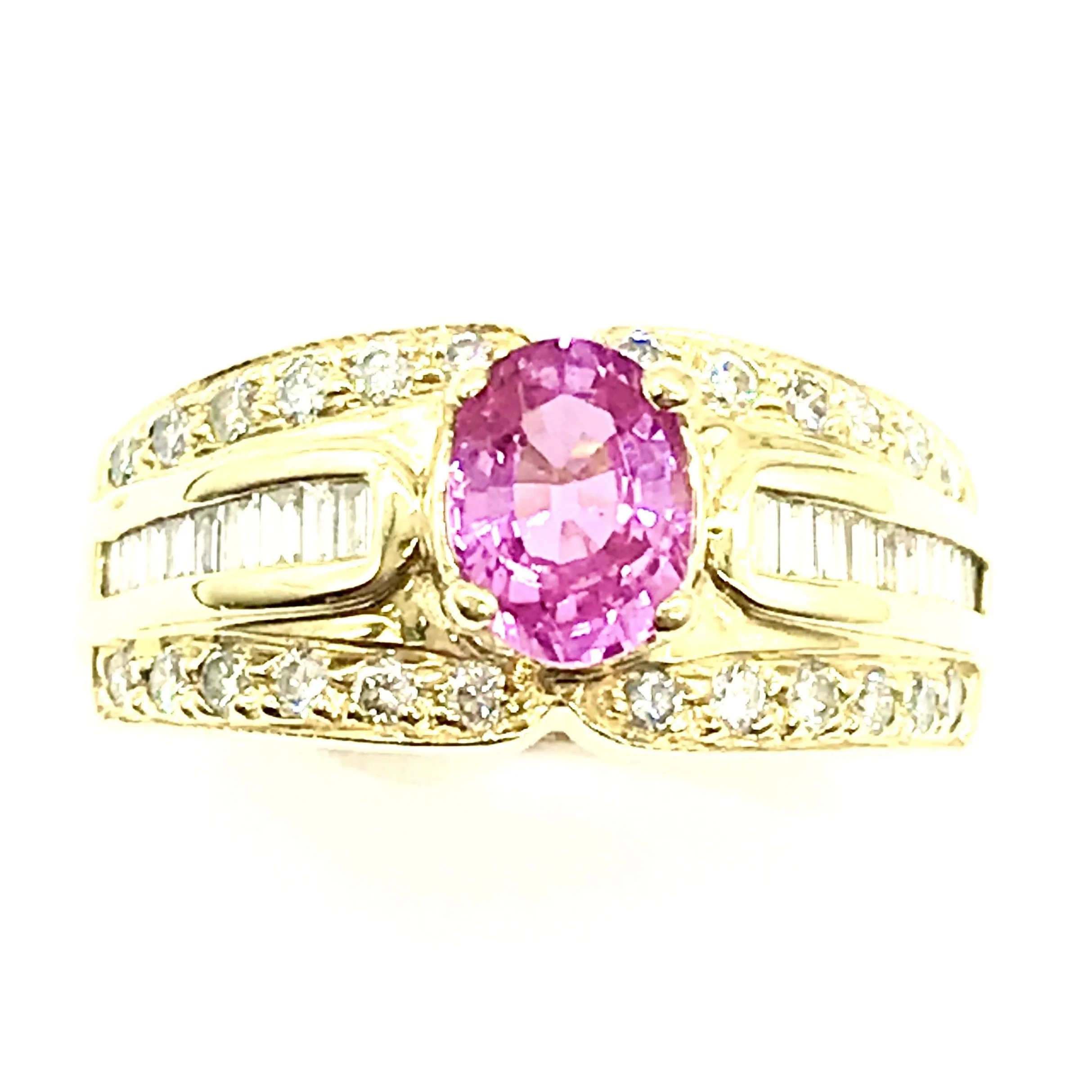 18k YG 3/4ctw Diamond & Pink Sapphire Ring