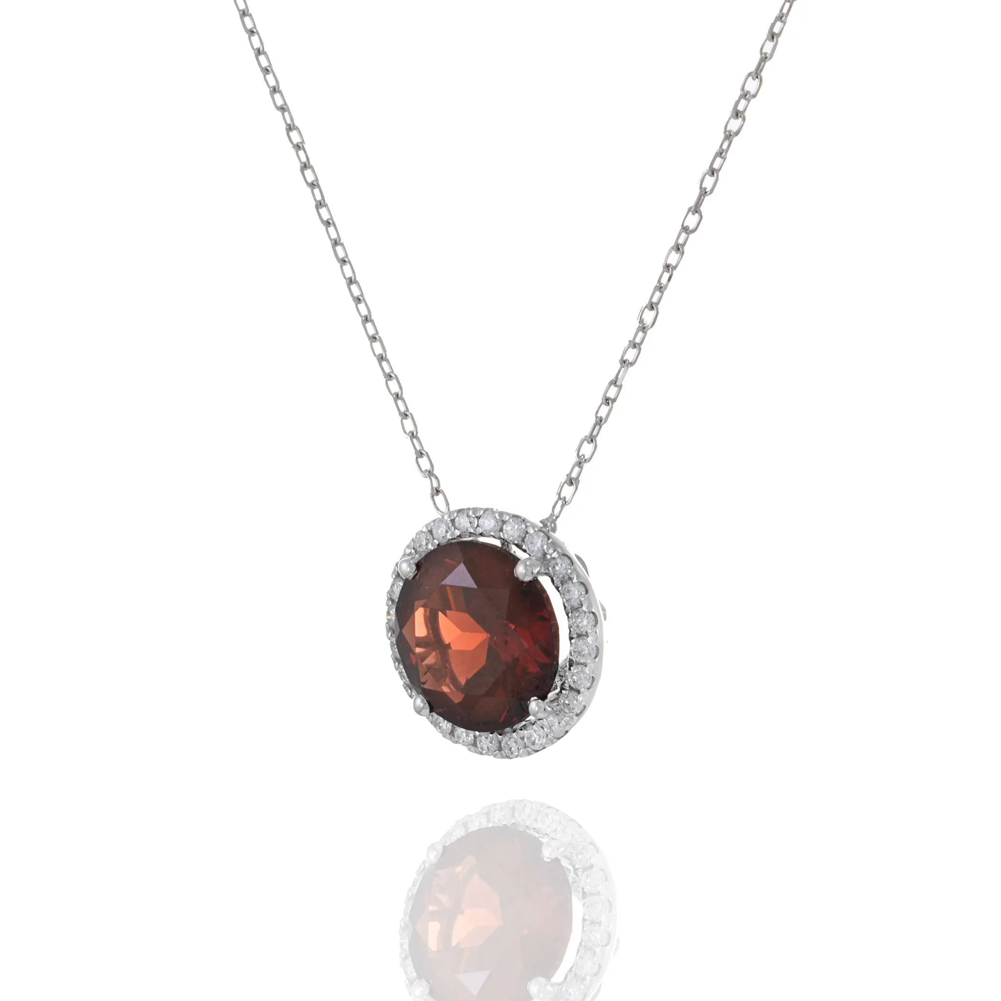 18KT White Gold Garnet And Diamond Necklace