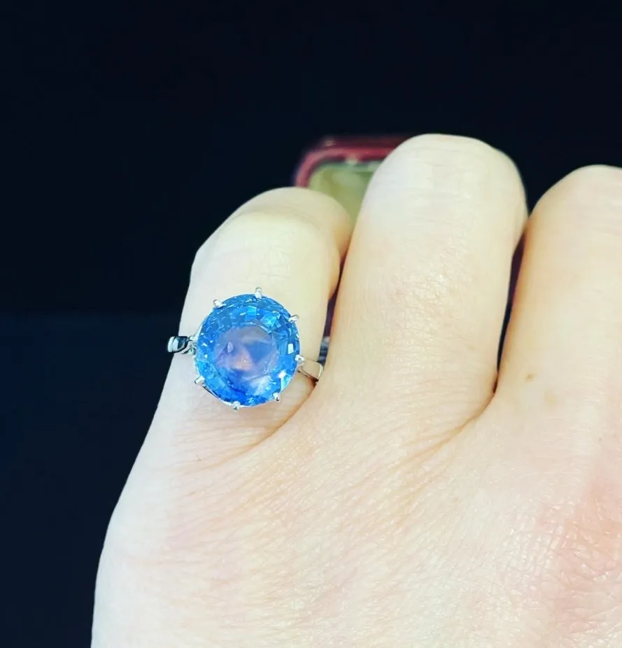 1930s French 8.71ct Oval Ceylon Sapphire Ring