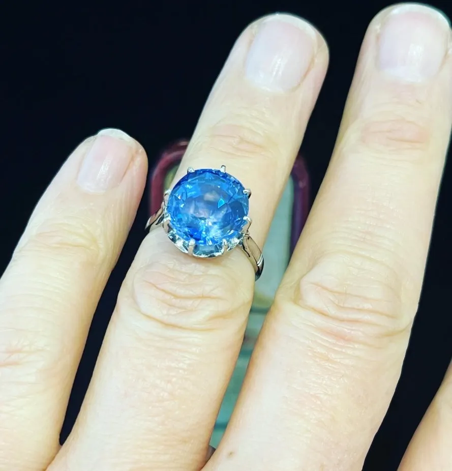 1930s French 8.71ct Oval Ceylon Sapphire Ring