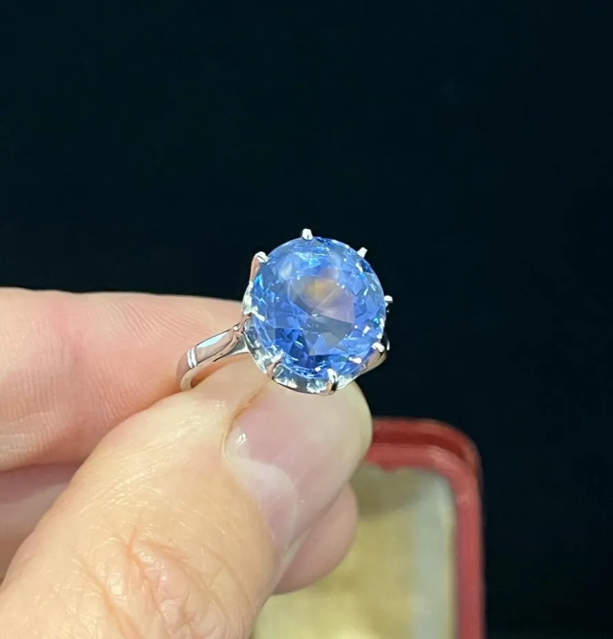 1930s French 8.71ct Oval Ceylon Sapphire Ring