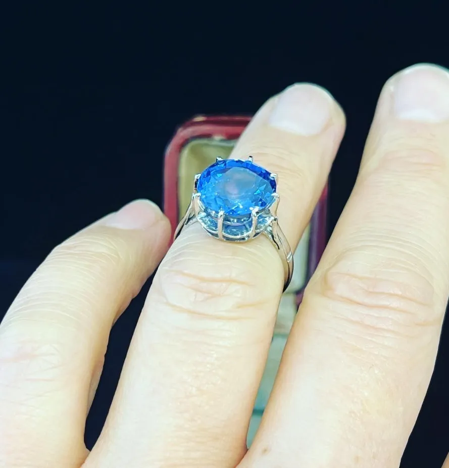 1930s French 8.71ct Oval Ceylon Sapphire Ring