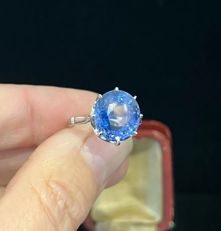 1930s French 8.71ct Oval Ceylon Sapphire Ring