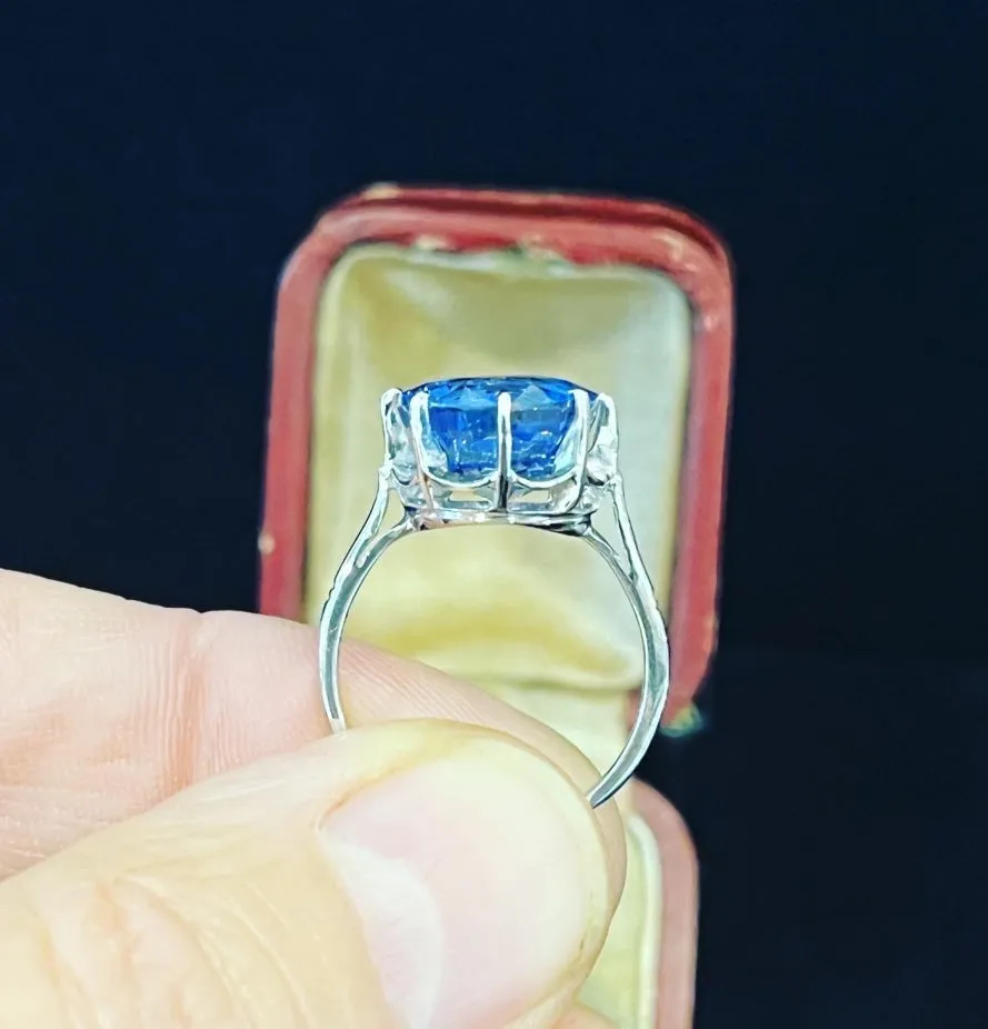 1930s French 8.71ct Oval Ceylon Sapphire Ring