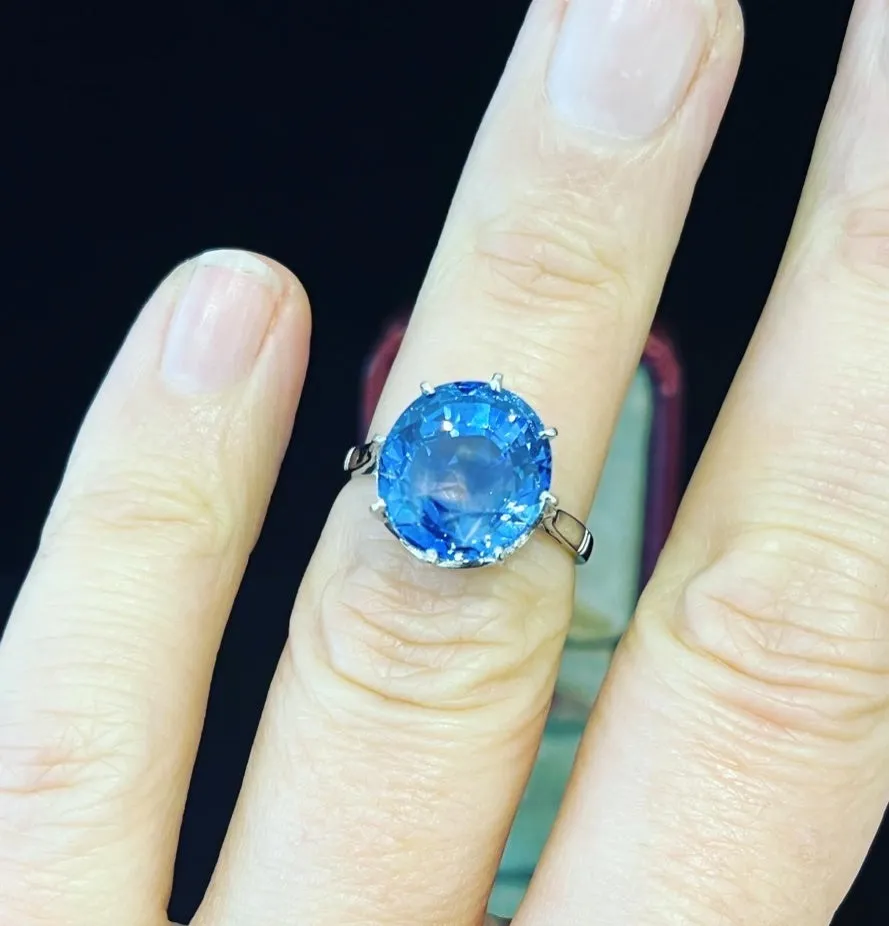 1930s French 8.71ct Oval Ceylon Sapphire Ring