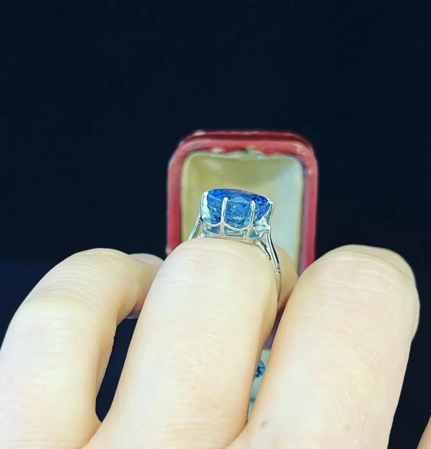 1930s French 8.71ct Oval Ceylon Sapphire Ring