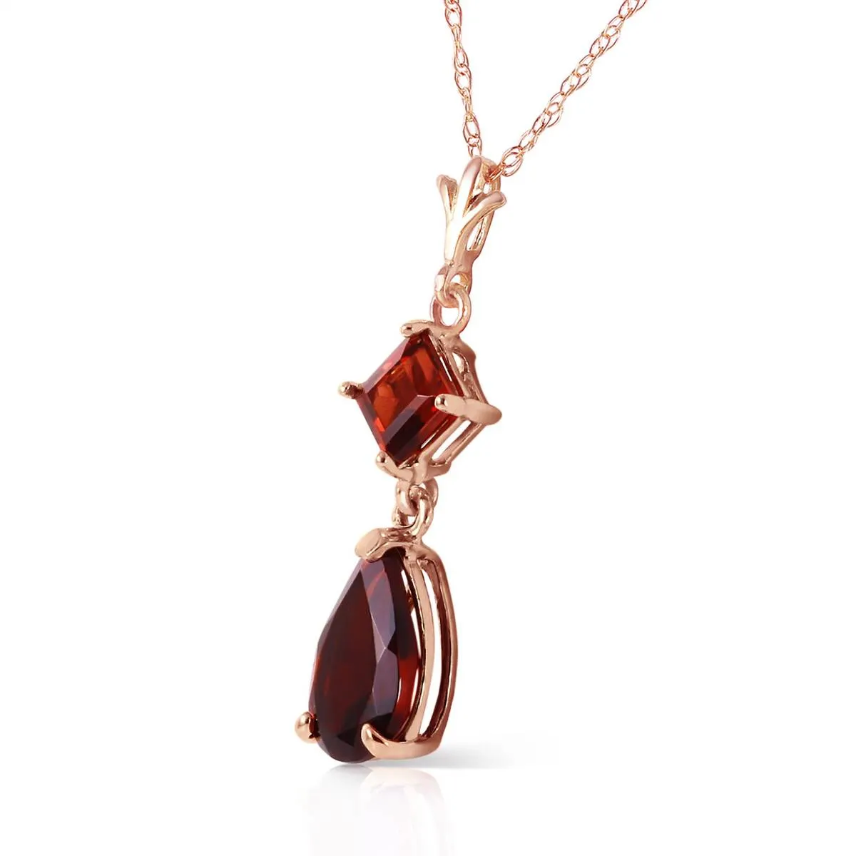 2 Carat 14K Solid Rose Gold Laughter Garnet Necklace