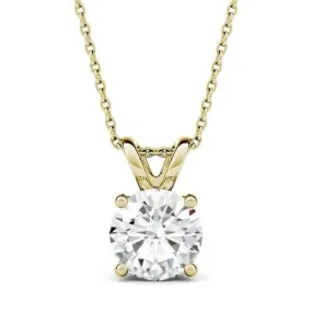 2 Carat Solitaire Necklace in 14K Yellow Gold Setting, Exceptionally Fiery Created Moissanite