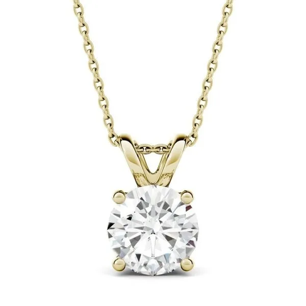 2 Carat Solitaire Necklace in 14K Yellow Gold Setting, Exceptionally Fiery Created Moissanite