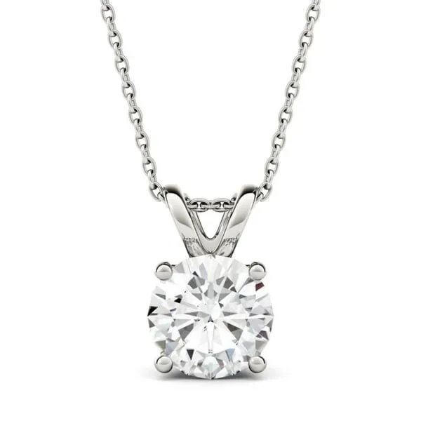 2 Carat Solitaire Pendant Necklace on 14K White Gold Setting, Exceptionally Fiery Created Moissanite