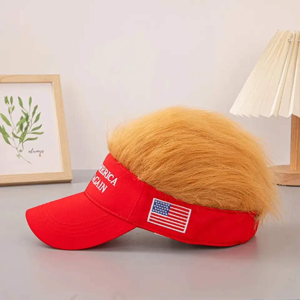 2024 US Election Wig Cap Baseball Cap Hot Hat Wide Brim Hat Red Embroidered Hat