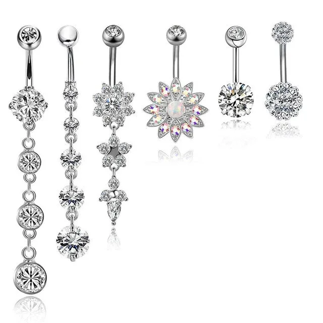 2/4/5/6/7Pcs/Set Surgical Steel Piercings  14G Navel Piercings Belly Button Piercing Dangle Earrings Belly Bar Sexy Body Jewelry