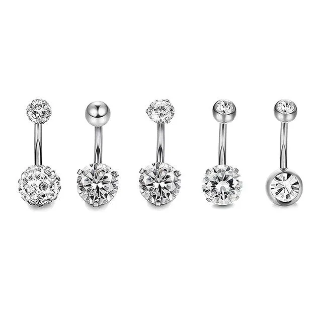 2/4/5/6/7Pcs/Set Surgical Steel Piercings  14G Navel Piercings Belly Button Piercing Dangle Earrings Belly Bar Sexy Body Jewelry