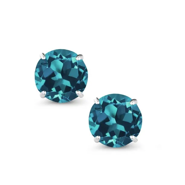 2.66 CTW Blue Topaz Stud Earrings in 14K White Gold