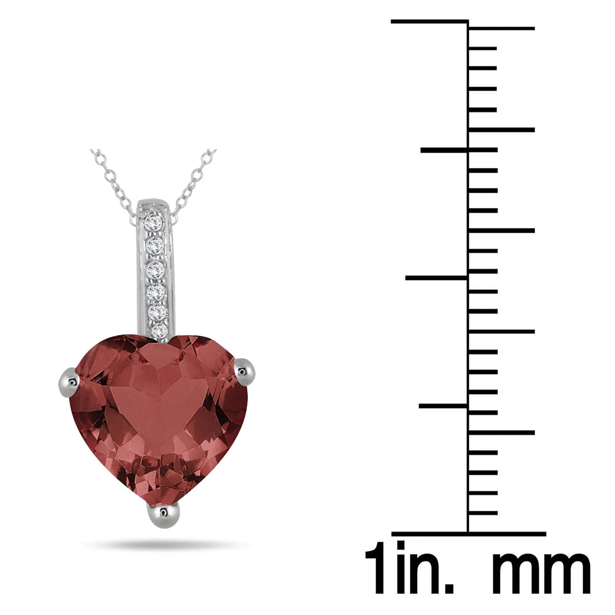 2.70 Carat Garnet Heart And Diamond Pendant In 10K White Gold