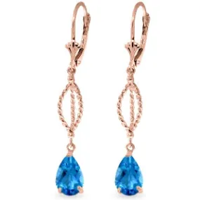 3 Carat 14K Solid Rose Gold Earrings Dangling Blue Topaz