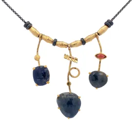 3 Stick Blue Sapphire and Garnet Necklace