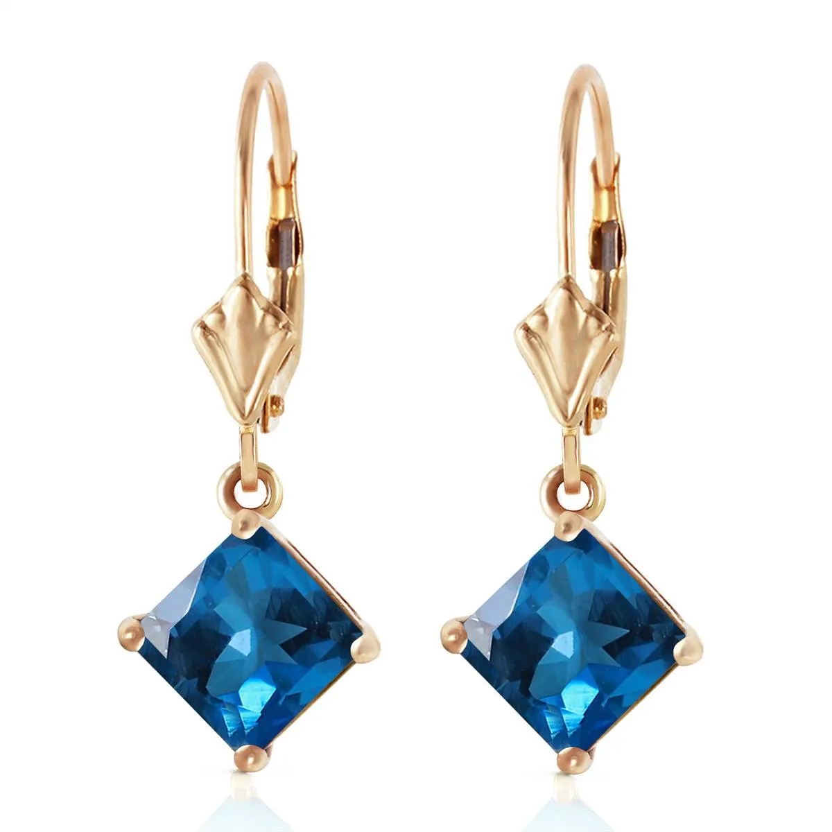 3.2 Carat 14K Solid Yellow Gold Demeter Blue Topaz Earrings