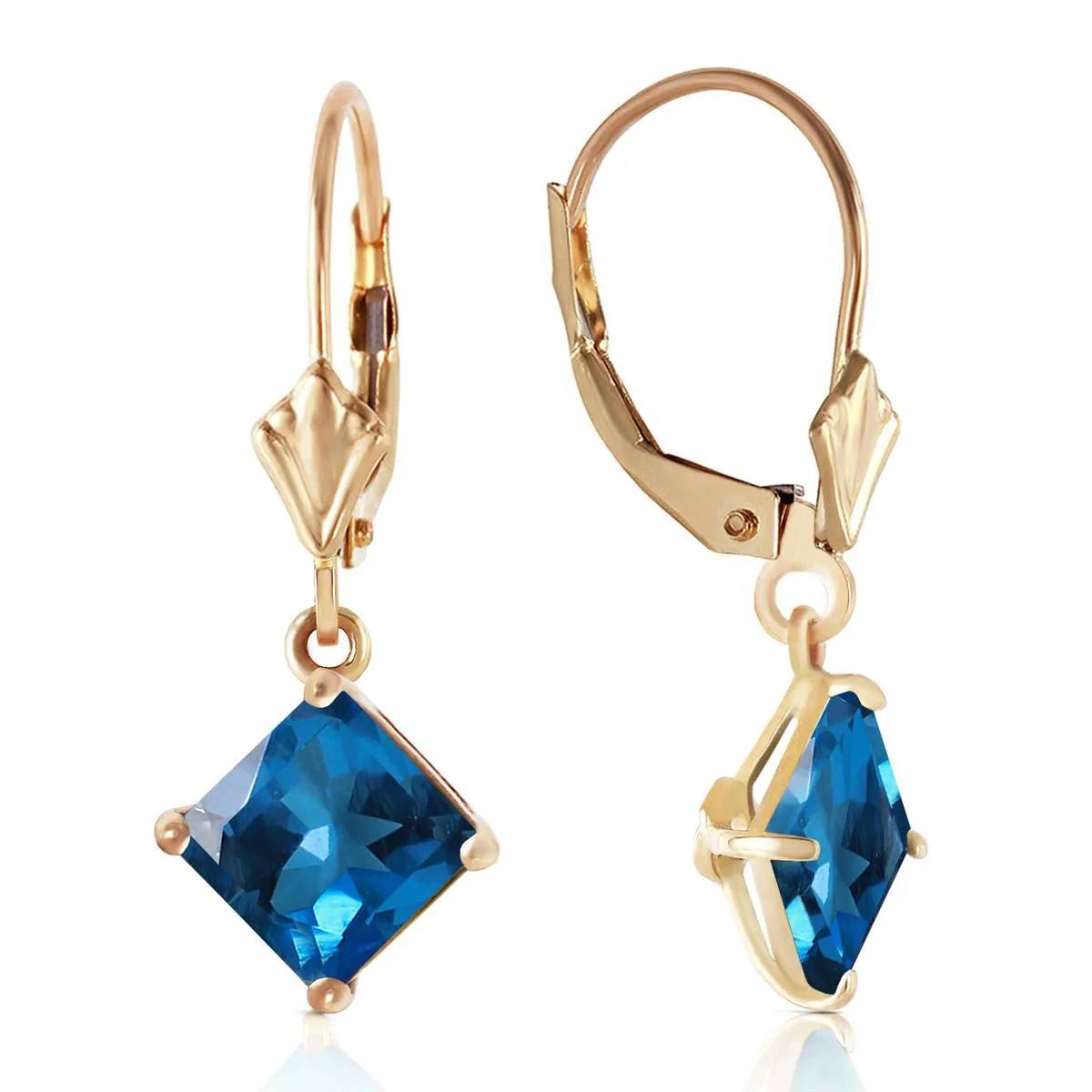 3.2 Carat 14K Solid Yellow Gold Demeter Blue Topaz Earrings