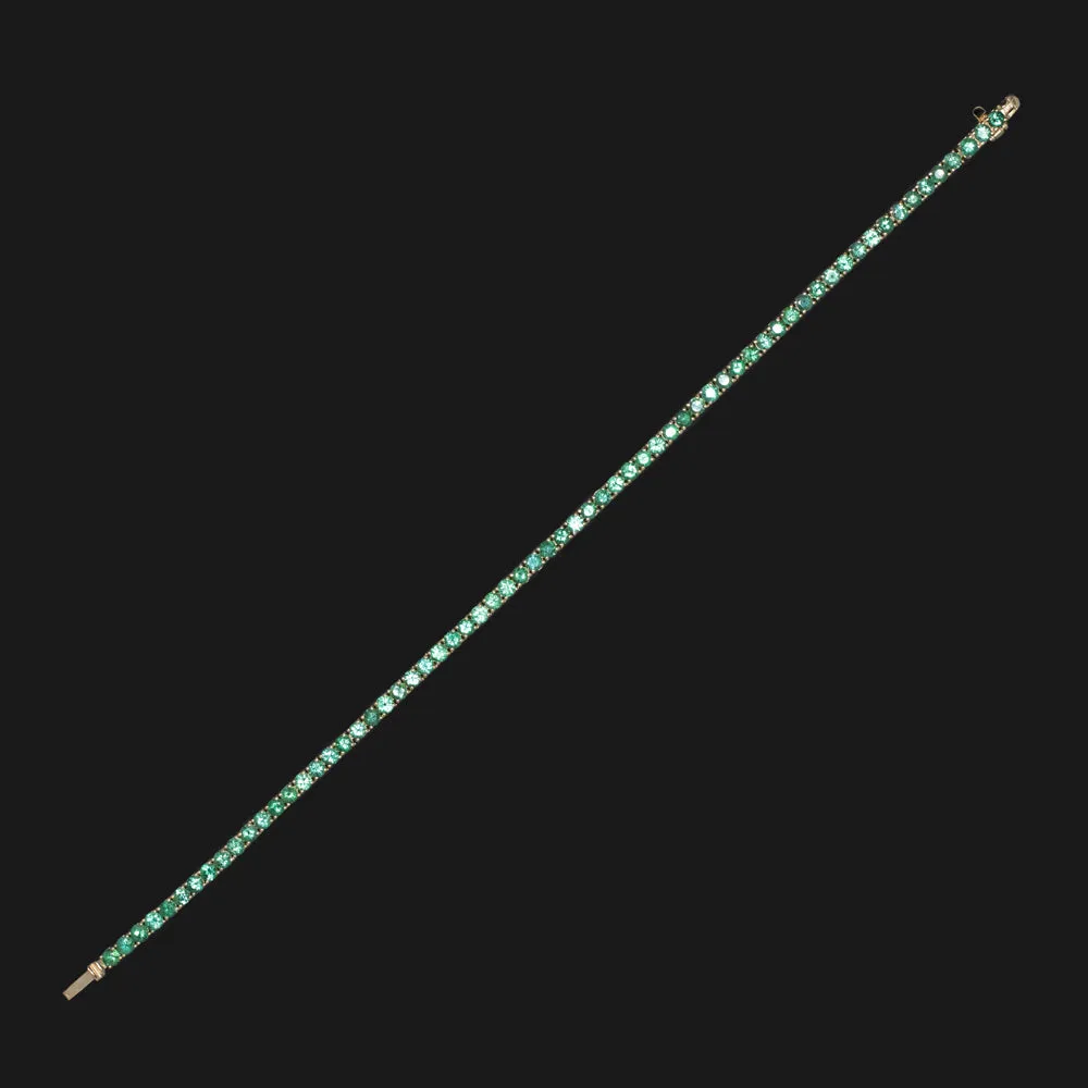 3.82ct EMERALD TENNIS BRACELET 14k YELLOW GOLD NATURAL CLASSIC ROUND BRILLIANT