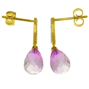 4.78 Carat 14K Solid Yellow Gold Adore Pink Topaz Diamond Earrings