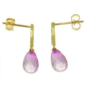 4.78 Carat 14K Solid Yellow Gold Adore Pink Topaz Diamond Earrings