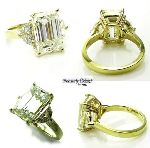 6.28CT ESTATE VINTAGE 3 STONE EMERALD CUT DIAMOND ENGAGEMENT WEDDING RING