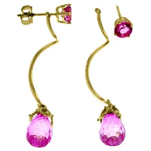 6.8 Carat 14K Solid Yellow Gold Stud Drops Earrings Natural Pink Topaz