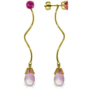 6.8 Carat 14K Solid Yellow Gold Stud Drops Earrings Natural Pink Topaz