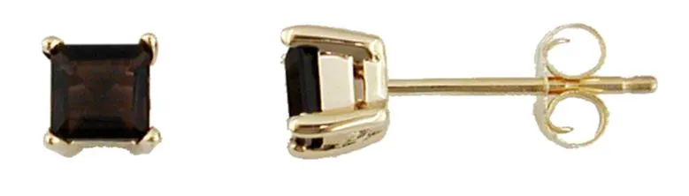 .70CT AAA SMOKY TOPAZ 14KT YELLOW GOLD 3D PRINCESS SQUARE CLASSIC STUD EARRINGS