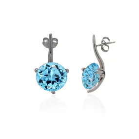 8 Carat Blue Topaz Earrings Set In 14K White Gold