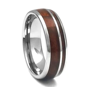 8mm Tungsten Carbide Band With Whiskey Barrel Wood Inlay, Size 12 (92312)