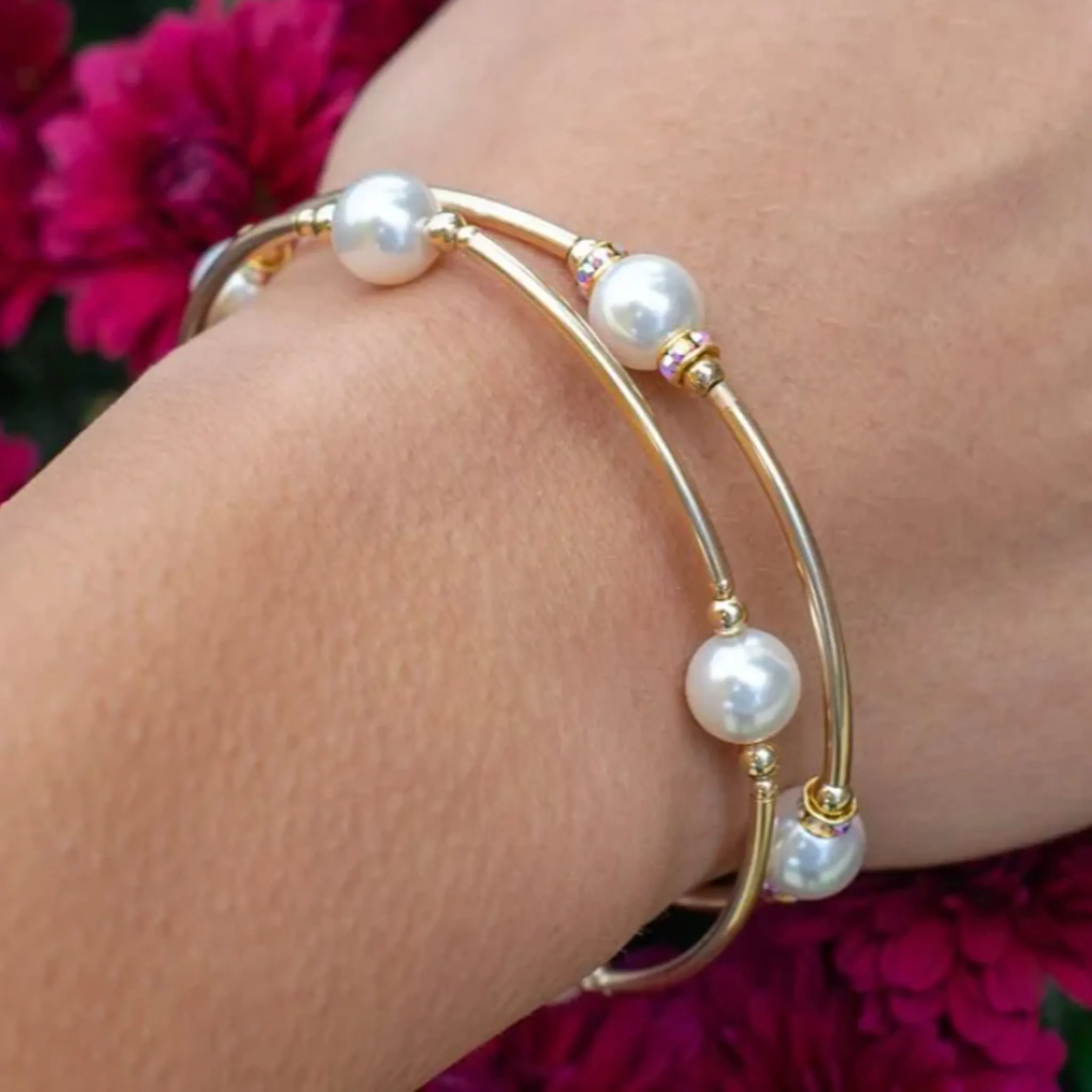 8mm White Pearl Blessing Bracelet - Gold Links